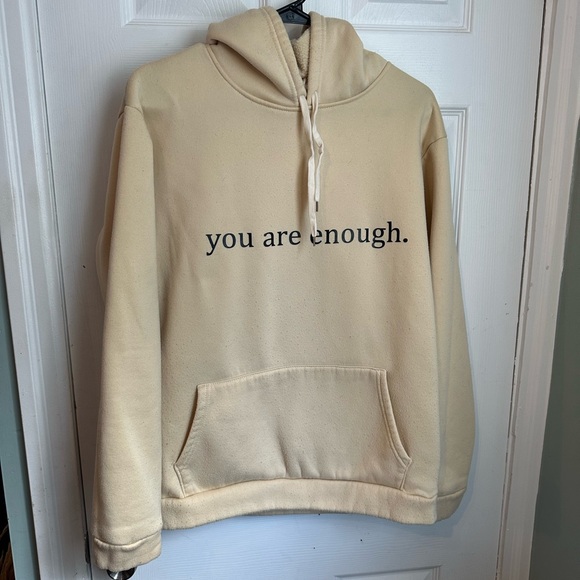 You are enough beige hooded sweater xs oversized baggy fall streetwear - Picture 1 of 7